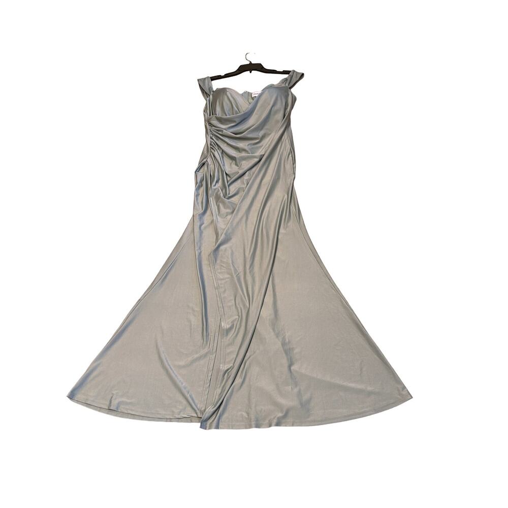 Faeriesty Off-Shoulder Gown Satin Slit Prom Dress 1XL Plus mint Green stretch